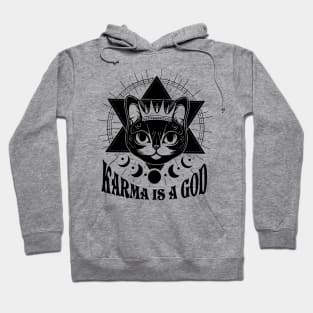 Karma Is A God Black Cat Design Hoodie